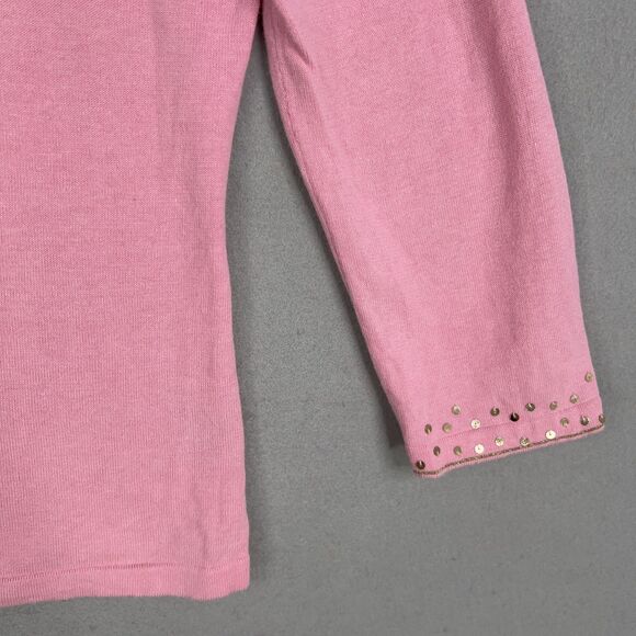 Jack B Quick Sweater Womens Medium Pink Gold Heart Charm Sequin Valentine Girly - Picture 4 of 15